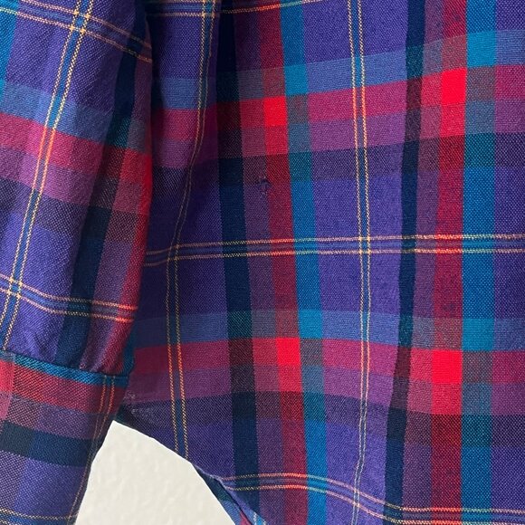 Pendleton 100% Wool Purple Plaid Flannel Button Up Vintage 90's Large - Picture 11 of 13
